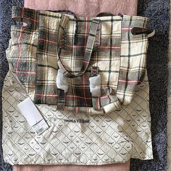! FINAL PRICE DROP!!!! Zadig & Voltaire Bianca XL Check Leather Tote Shopper Bag - Picture 2 of 5